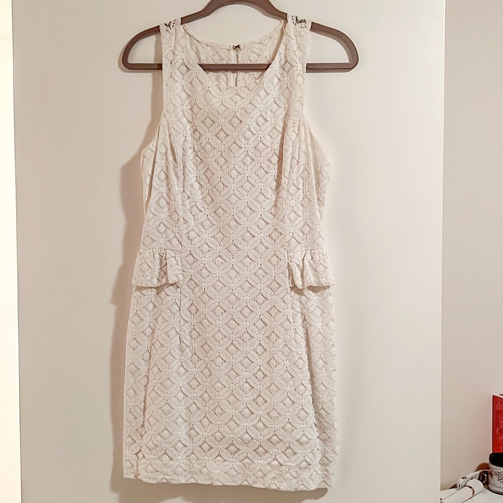 Lilly Pulitzer white lace peplum dress. EUC.